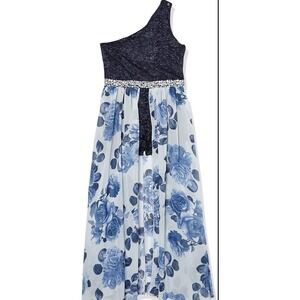 Speechless Kids Navy Blue Floral Maxi Short Dress Size 7 Special Occasion